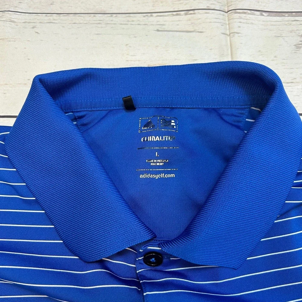 Adidas Polo Shirt Blue Striped Golf Tennis Stretch Climalite Men's Size‎ Large